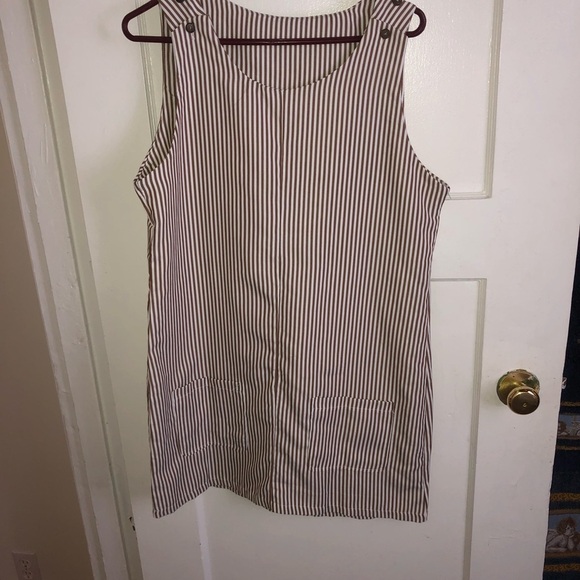 Dresses & Skirts - Striped brown and white Sleeveless dress- big pockets- buttons to make bigger